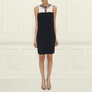 NWT L.K. Bennett Black Narni Sheer Mesh Jeweled Neckline Sleeveless Shift Dress